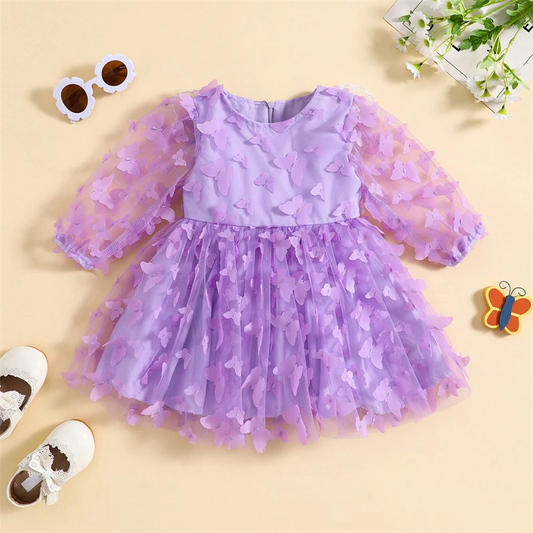 Vestido de bebé de manga larga con mariposas