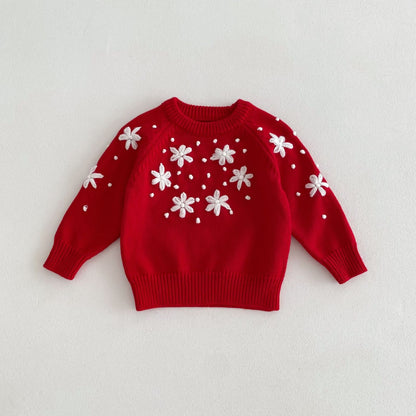 Infant Girls’ Knit Winter Romper with Flower