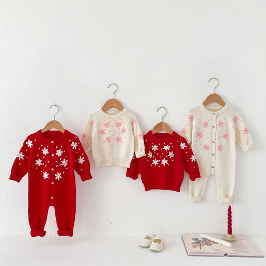 Infant Girls’ Knit Winter Romper with Flower