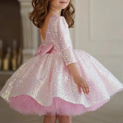 Vestido de fiesta infantil rosa brillante 