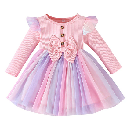 Vestido infantil con lazo y falda colorida