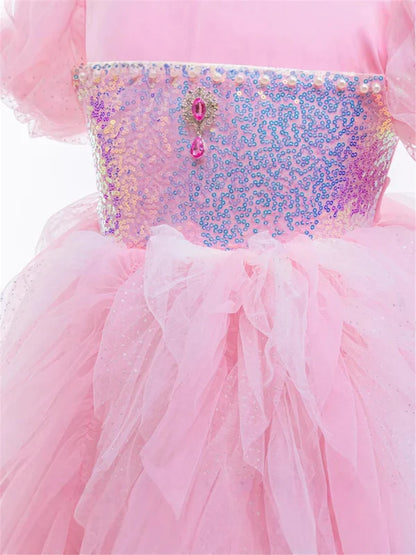 Pink Party Dress with Glitter and Tulle