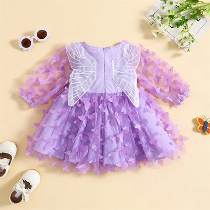 Vestido de bebé de manga larga con mariposas