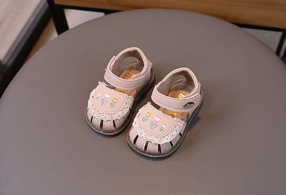 Little Girls' Sandals with Embroidered Flowers