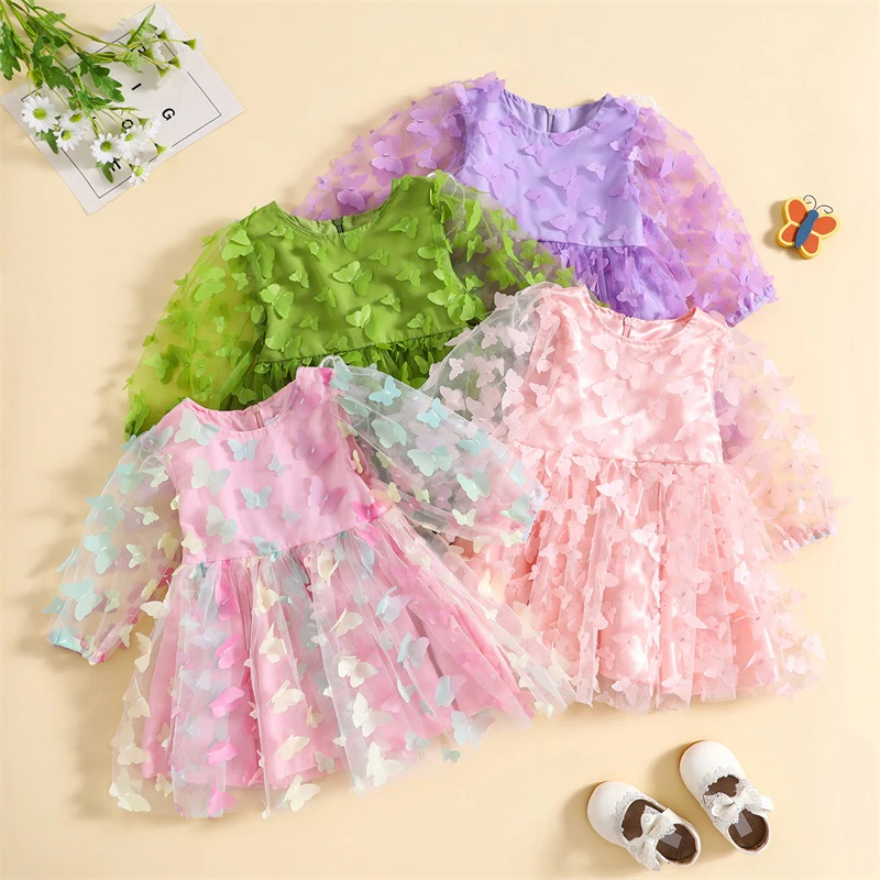 Vestido de bebé de manga larga con mariposas