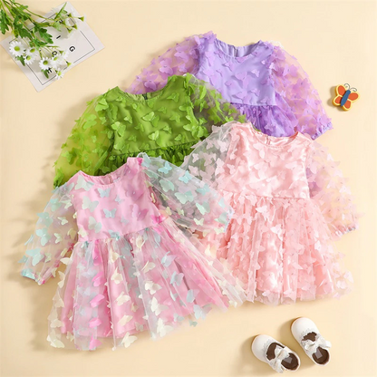 Vestido de bebé de manga larga con mariposas