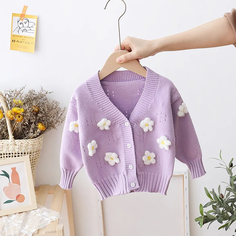 Cárdigan infantil con estampado floral de invierno 