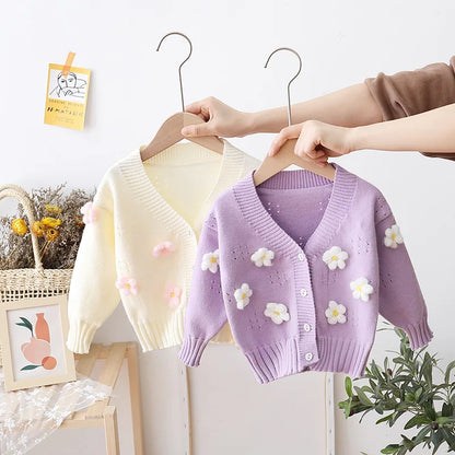 Cárdigan infantil con estampado floral de invierno 