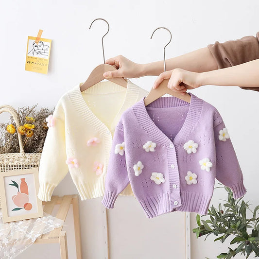 Cárdigan infantil con estampado floral de invierno 