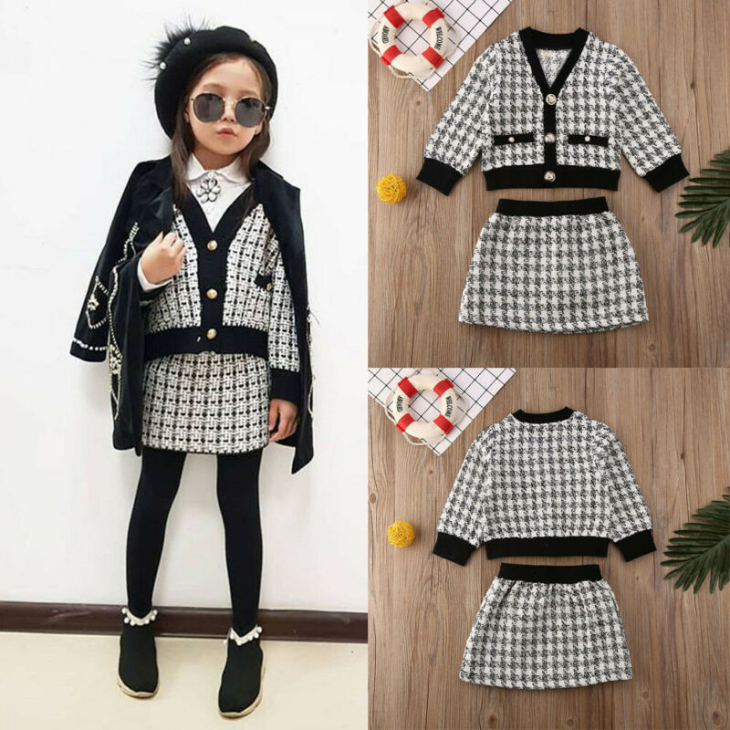 Conjunto infantil para niñas 2 piezas cuadros blanco y negro 