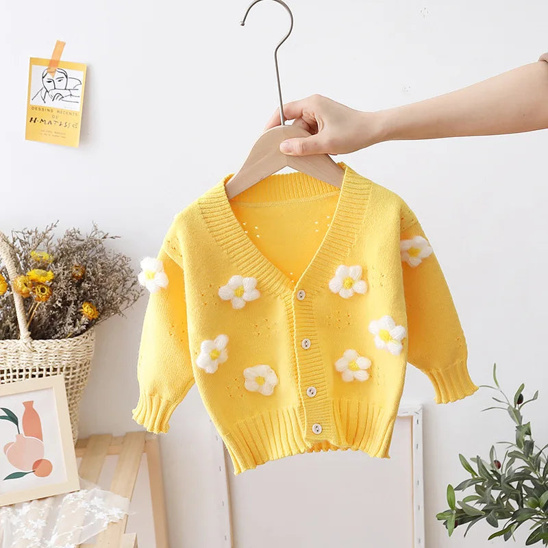 Cárdigan infantil con estampado floral de invierno 