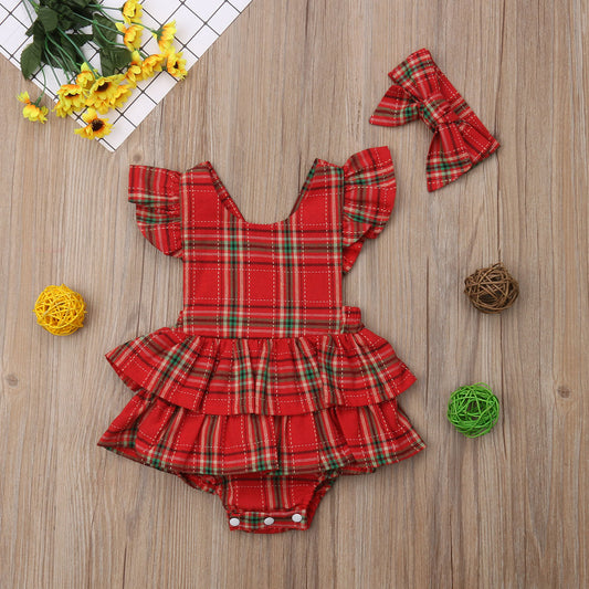 Body de cuadros rojos para niño + diadema