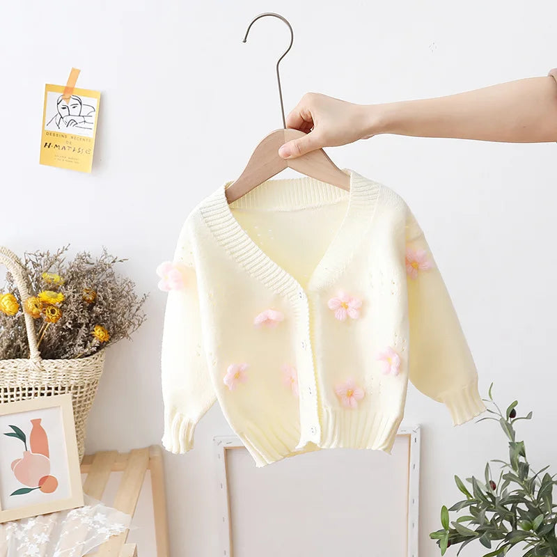 Cárdigan infantil con estampado floral de invierno 