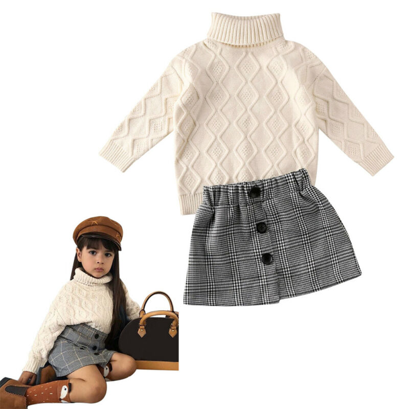 Conjunto infantil de 2 piezas con falda a cuadros 