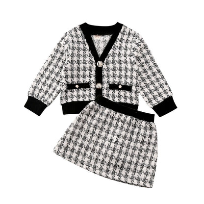 Conjunto infantil para niñas 2 piezas cuadros blanco y negro 