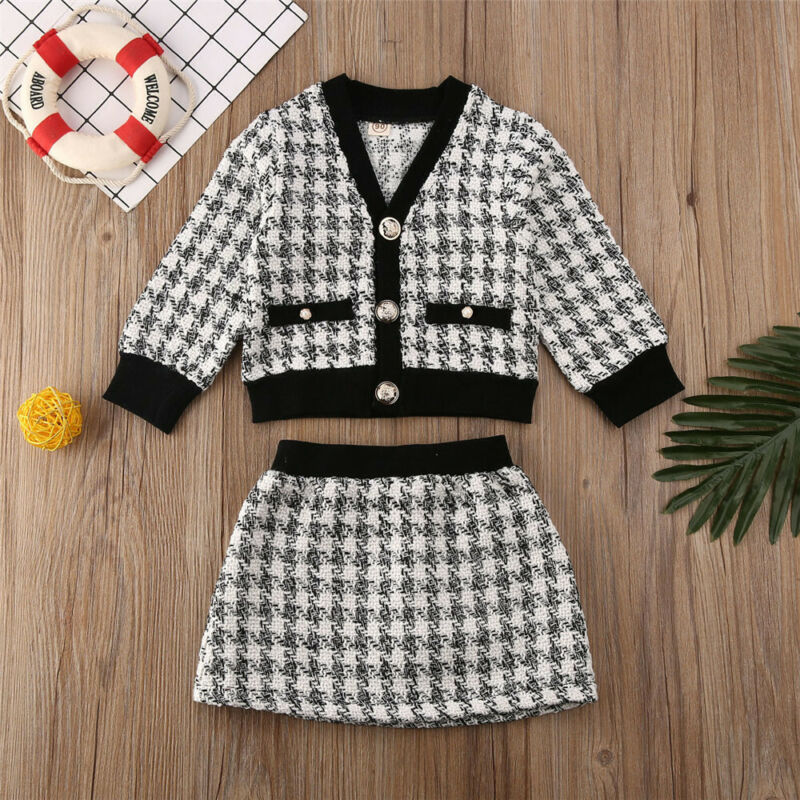 Conjunto infantil para niñas 2 piezas cuadros blanco y negro 