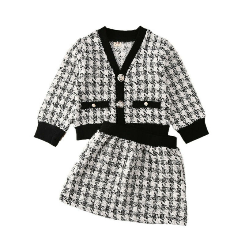 Conjunto infantil para niñas 2 piezas cuadros blanco y negro 
