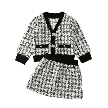 Conjunto infantil para niñas 2 piezas cuadros blanco y negro 