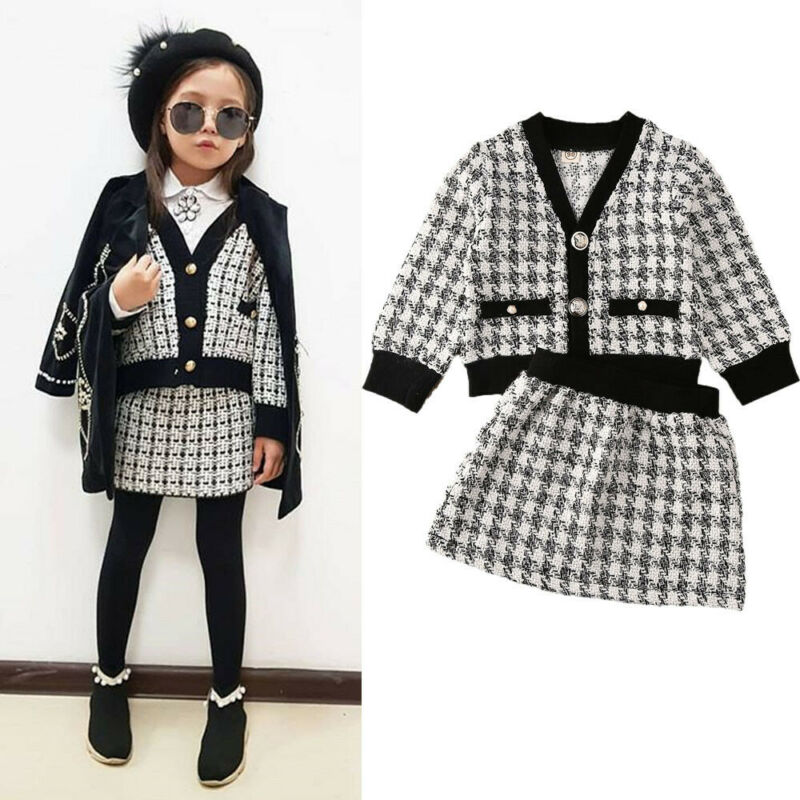 Conjunto infantil para niñas 2 piezas cuadros blanco y negro 