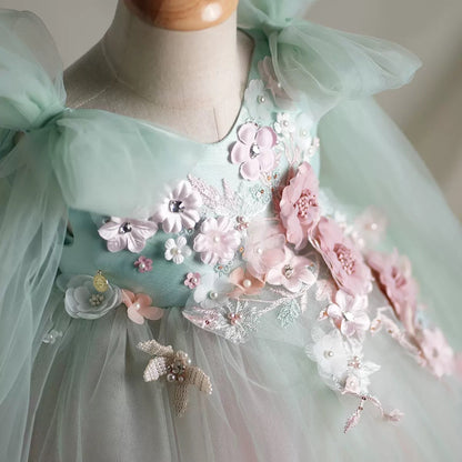 فستان حفلة للأطفال باللون الأخضر من Enchanted Garden 