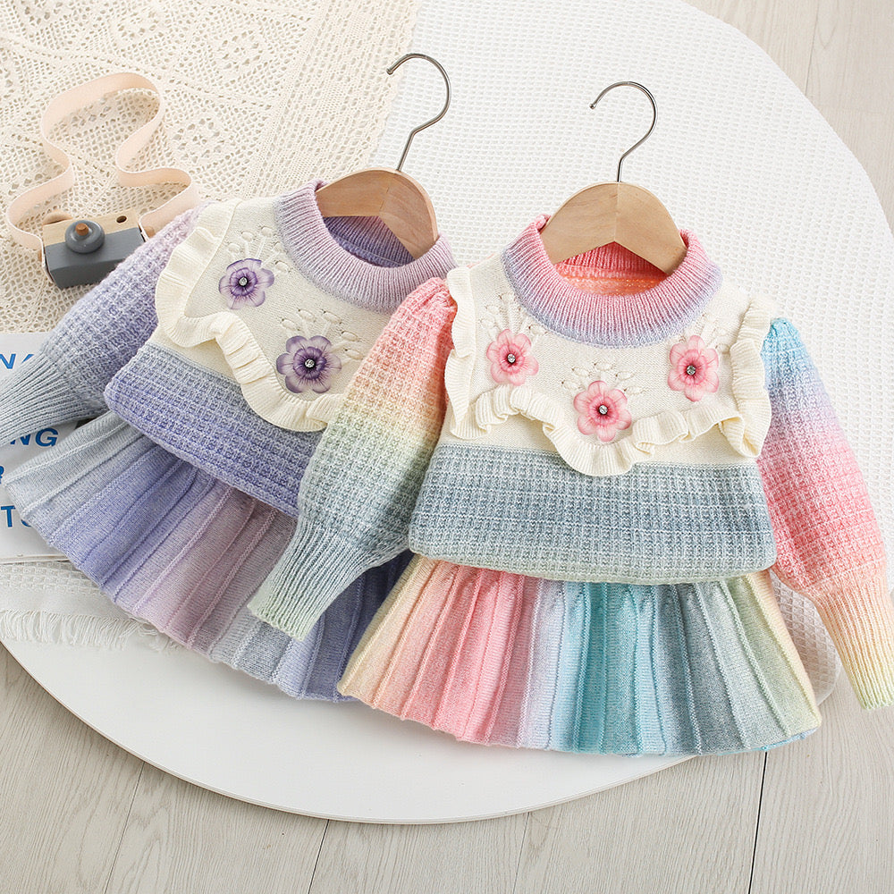 Girls' Knit Set with Colors and Flowers