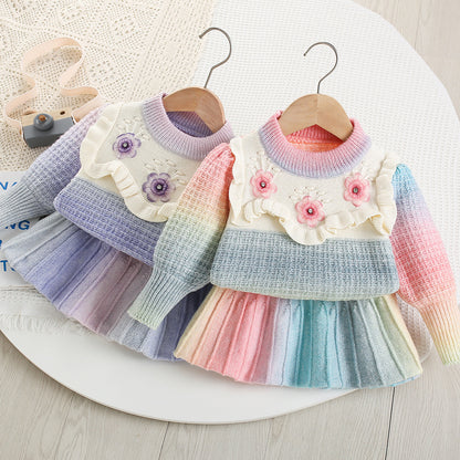 Girls' Knit Set with Colors and Flowers