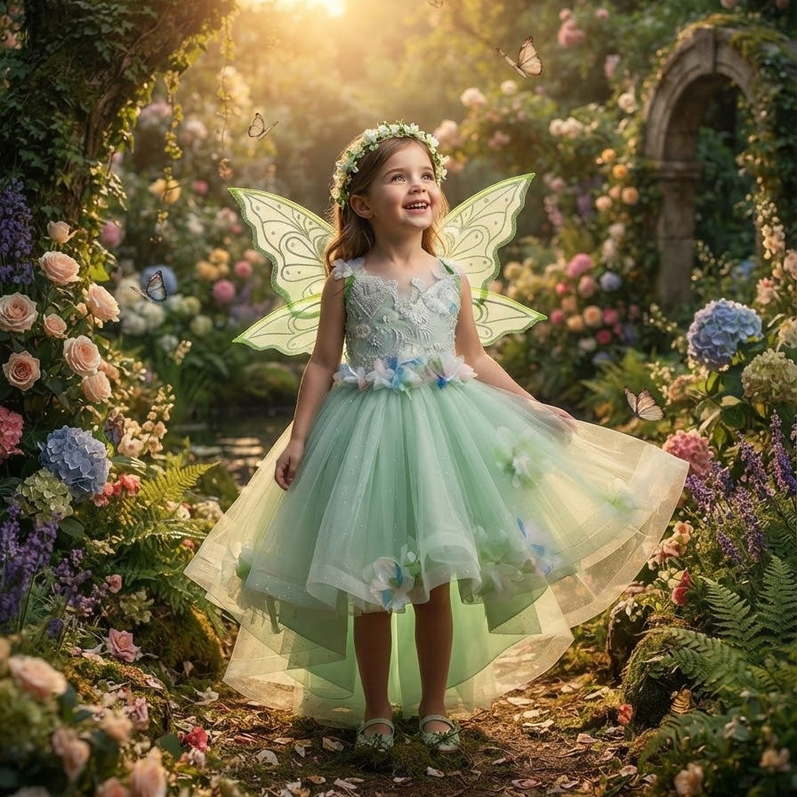 Green Party Dress with Wings