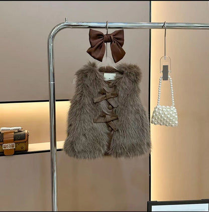 Conjunto de chaleco de piel para mujer y niño 