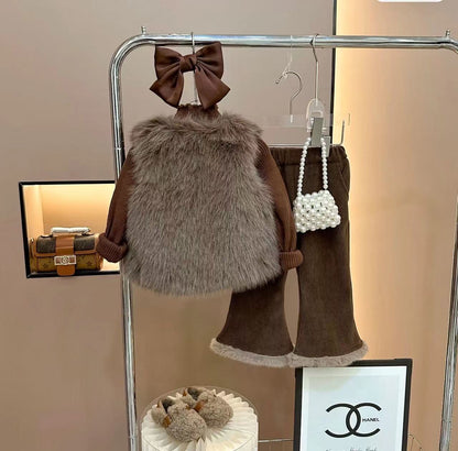 Conjunto de chaleco de piel para mujer y niño 