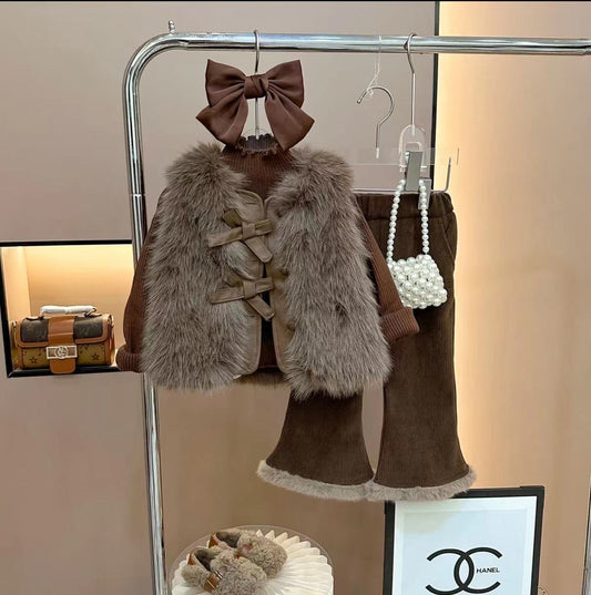 Conjunto de chaleco de piel para mujer y niño 