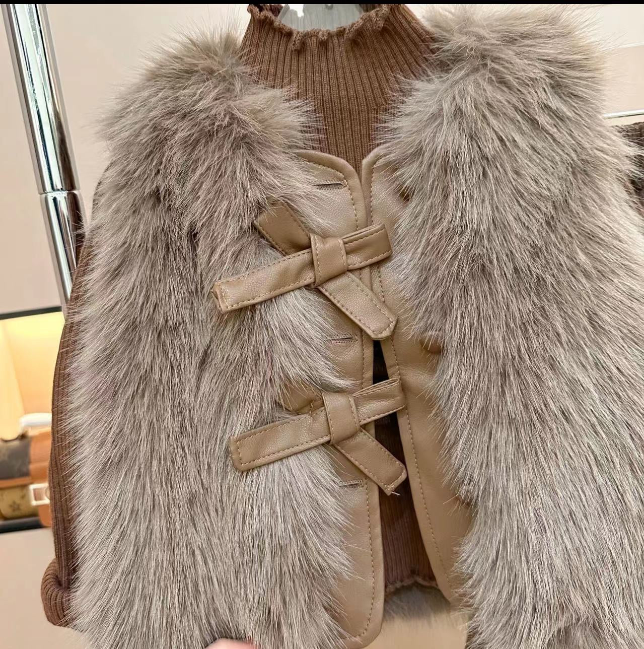 Conjunto de chaleco de piel para mujer y niño 