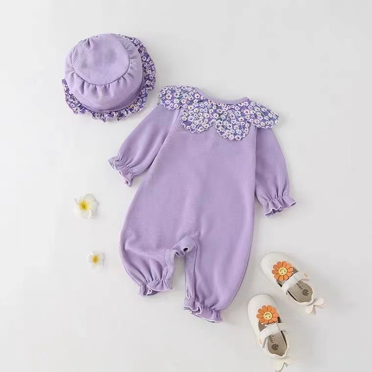 Mono floral para niña y gorro a juego 