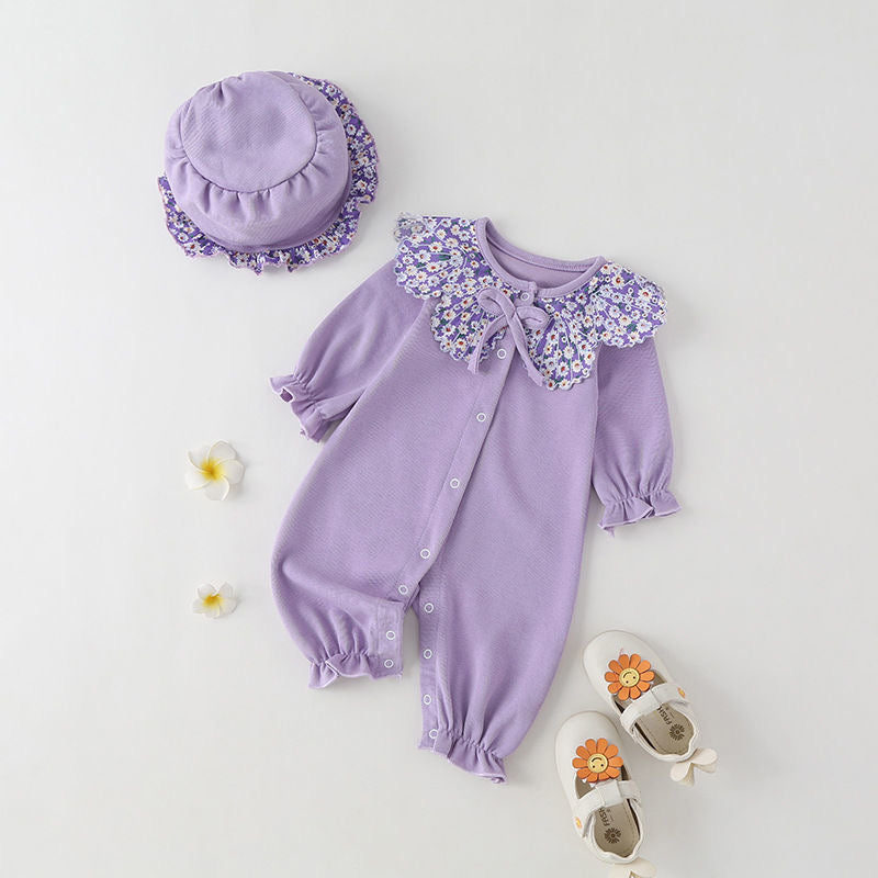 Mono floral para niña y gorro a juego 