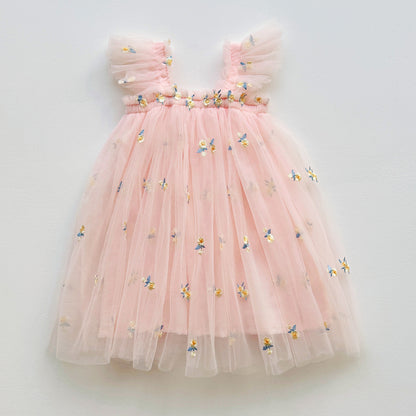 Vestido de tul con flores para niña 