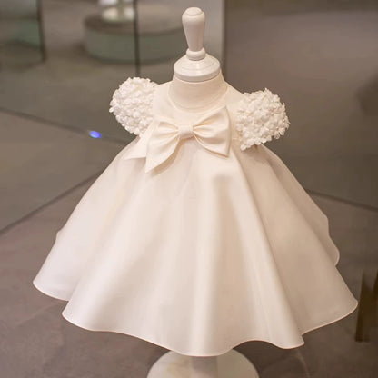 Children's Dress with Bow and Flower Sleeves