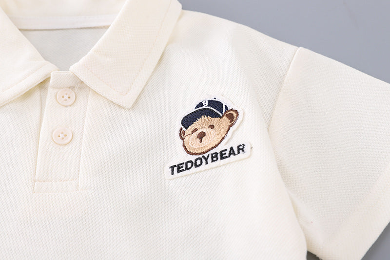 Boys' Polo Shirt Set with Teddy Bear Design