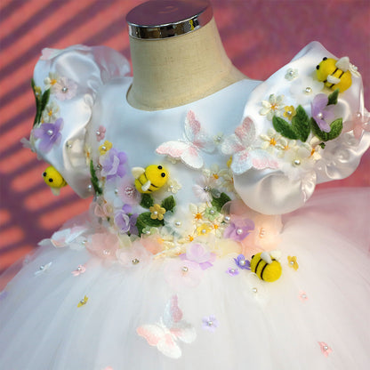 White Children's Dress with Little Bees