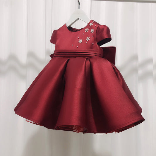 Party Dress with Flowers and Bow at the Back