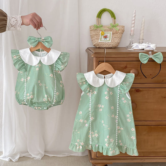 Children's Green Dress with Little Flowers