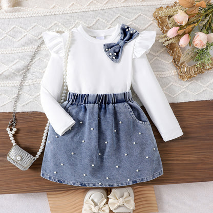 Girls' Denim and Pearl Set