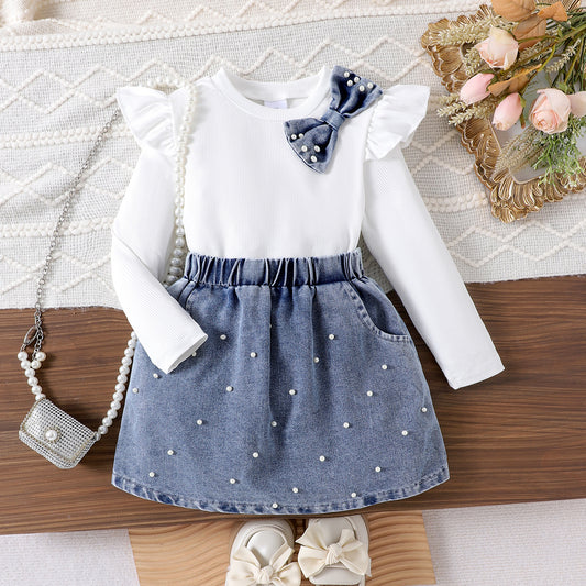Girls' Denim and Pearl Set