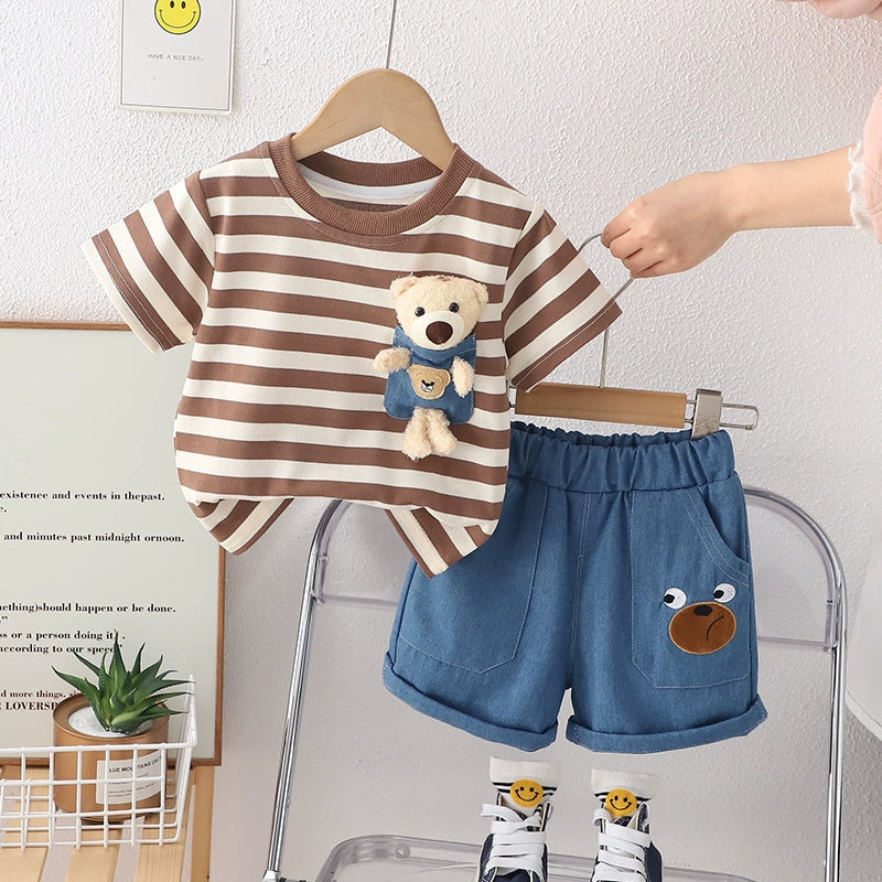 Children's Summer Striped Teddy Bear Outfit