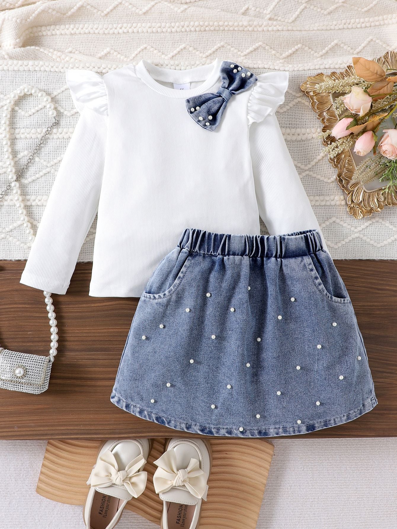 Girls' Denim and Pearl Set