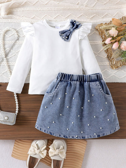 Girls' Denim and Pearl Set