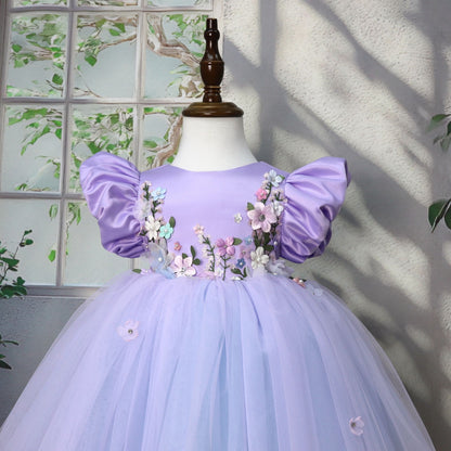 Purple Floral Party Dress for Girls