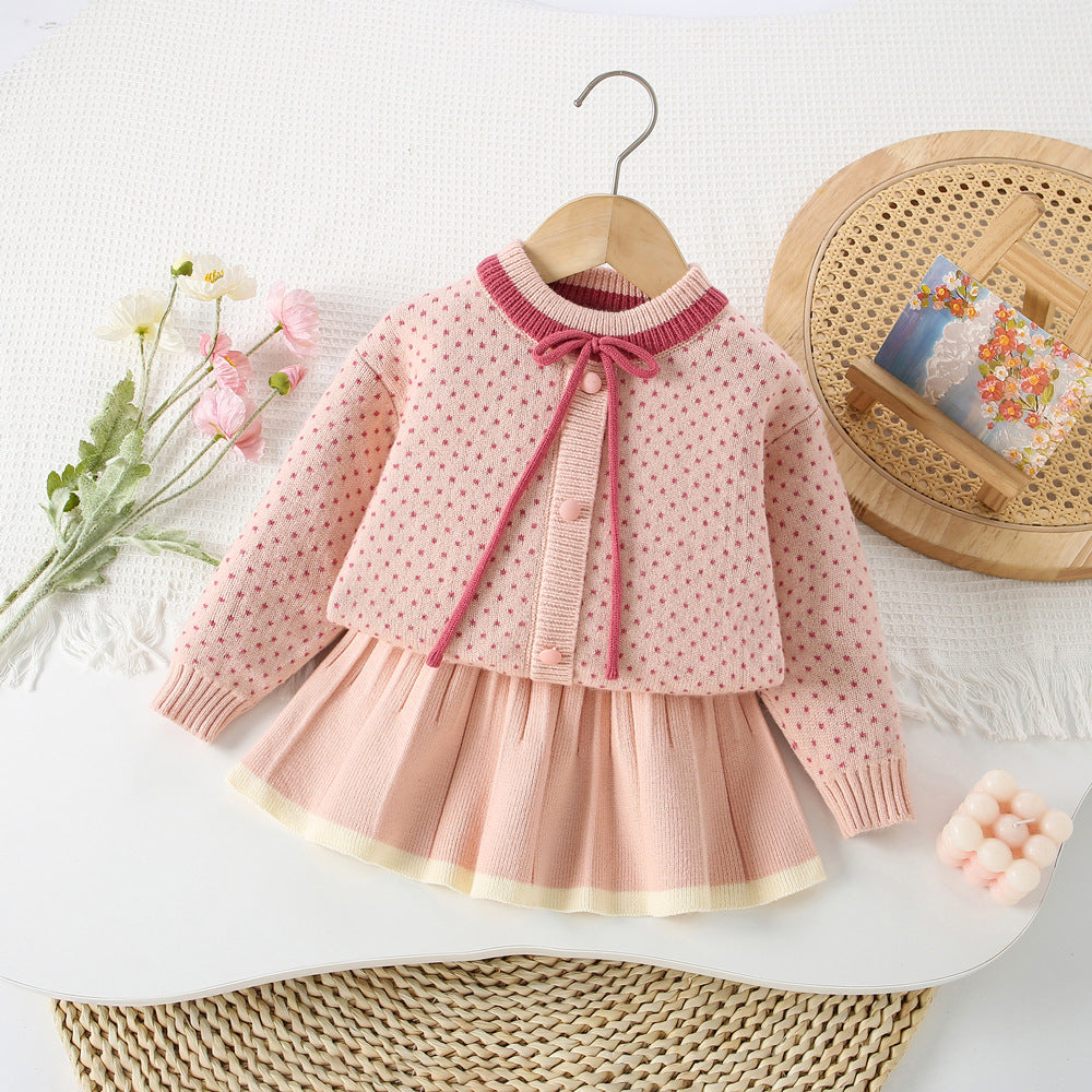 Girls' Polka Dot Bow Knit Set