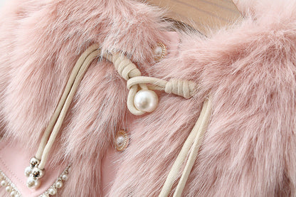 Girls’ Fur Coat with Pearl Detail