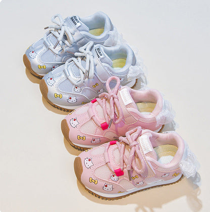 Kids' Sneakers with Cute Kitten and Bow