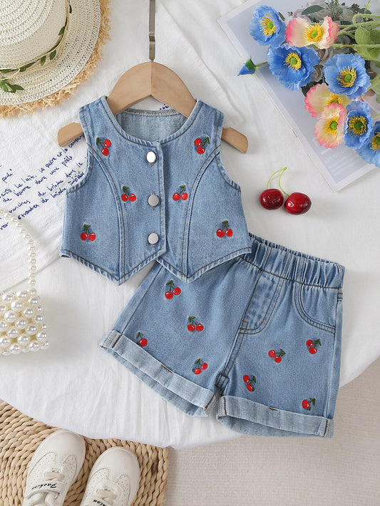Children's Denim Set with Cherries