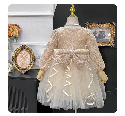 Girls' Sparkling Tulip Dress with Bow